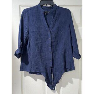 Supply and Demand  3/4 sleeve top gauze Cotton womans Blouse Blue Size M
